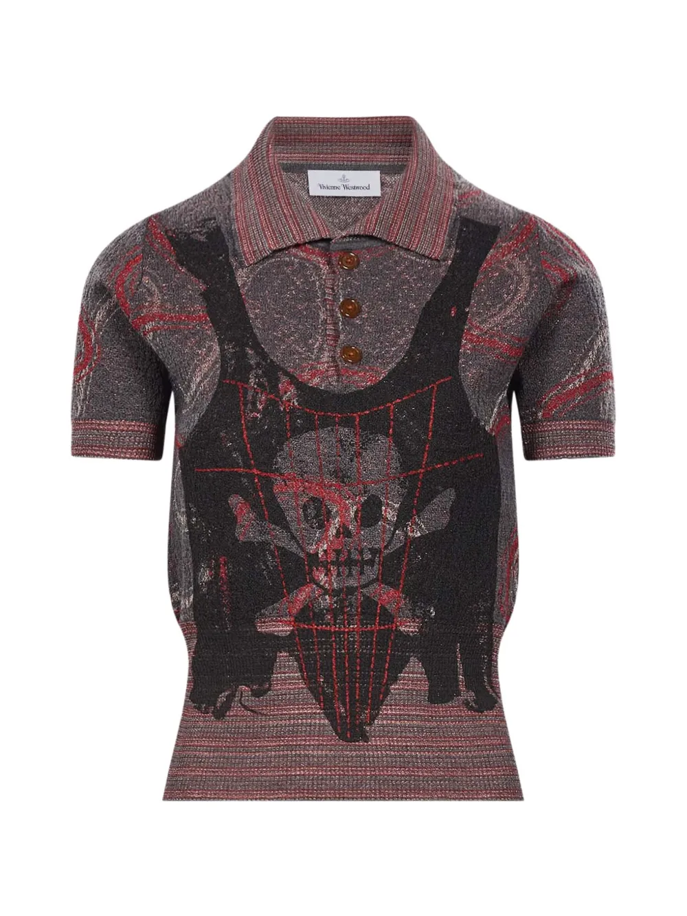 Vivienne Westwood skull-print knitted polo shirt - Grigio