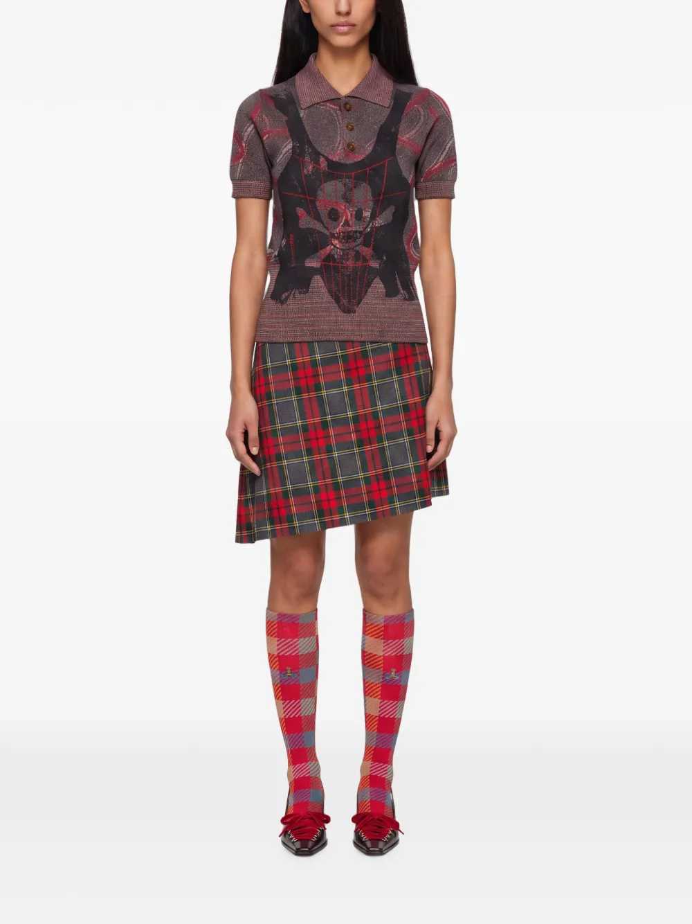 Vivienne Westwood Gebreid poloshirt met doodskopprint Grijs