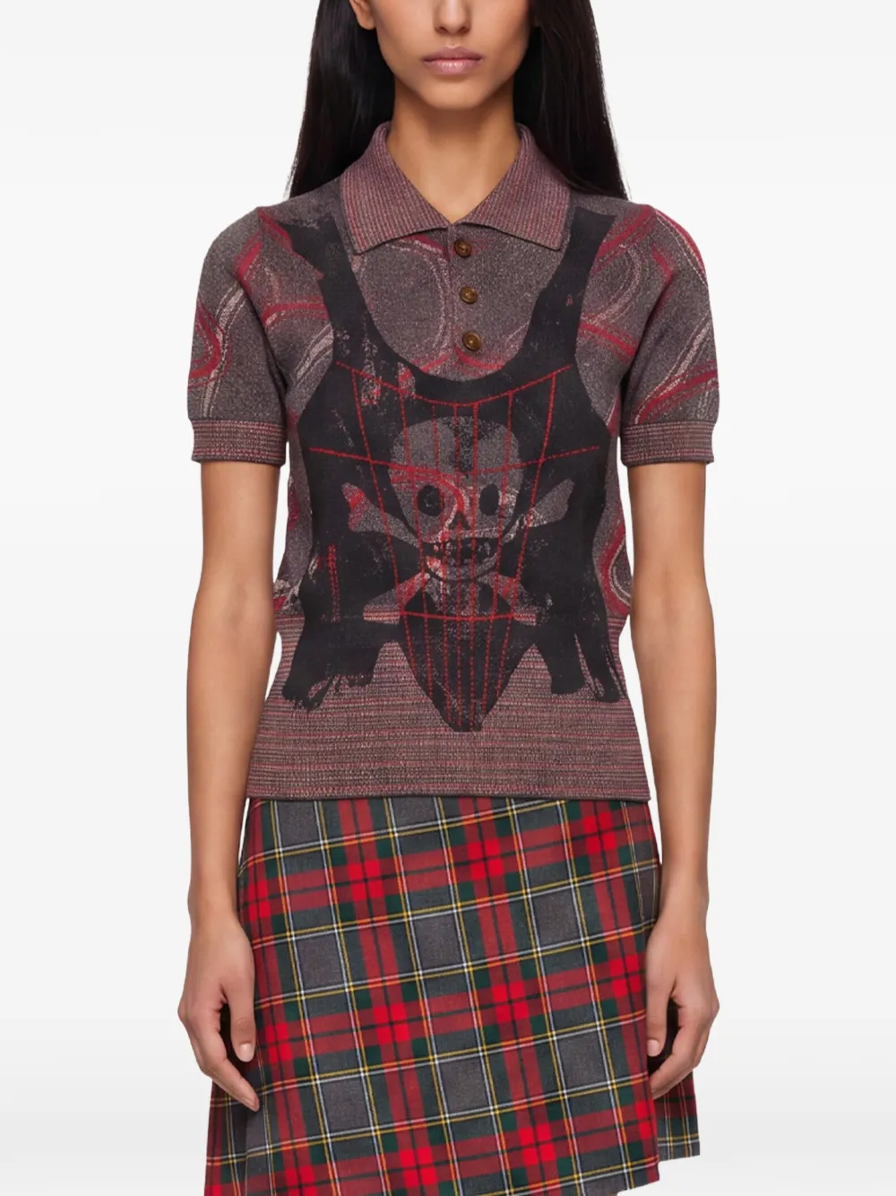 Vivienne Westwood Gebreid poloshirt met doodskopprint Grijs