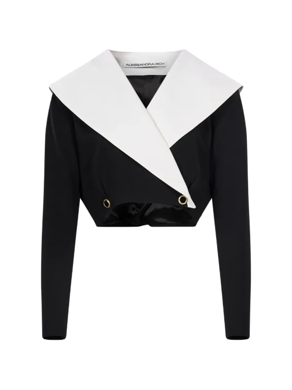 Alessandra Rich Cropped Contrast-collar Jacket in Black