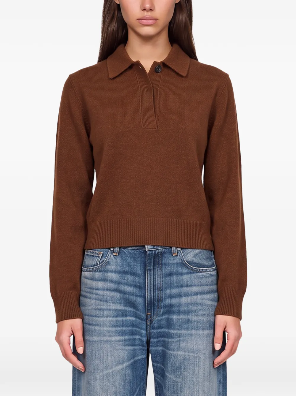 Haikure polo-collar long-sleeve polo sweater Bruin