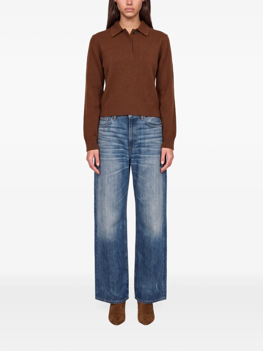 Haikure polo-collar long-sleeve polo sweater Bruin