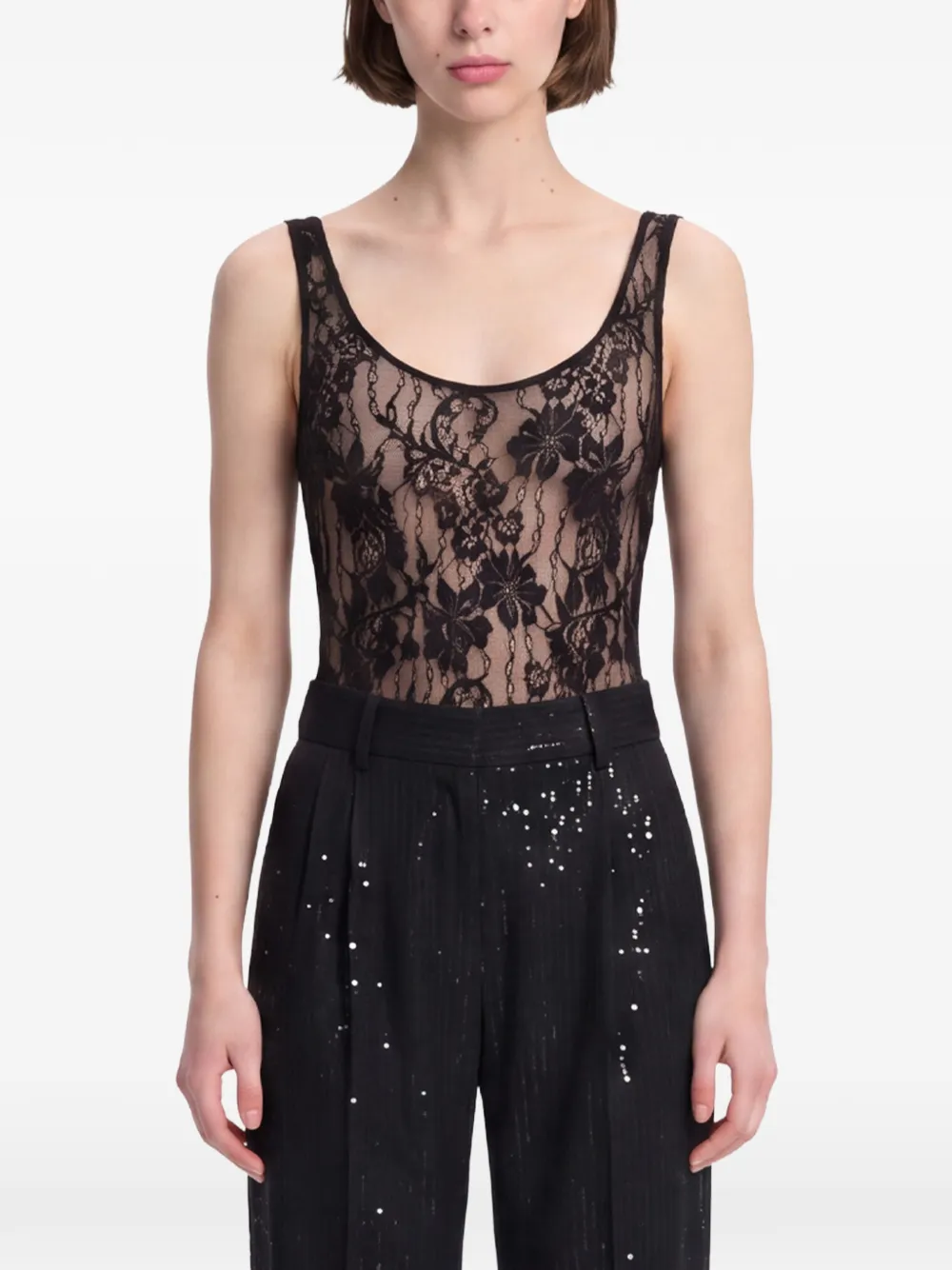 ZIMMERMANN Kanten body met diepe ronde hals Zwart