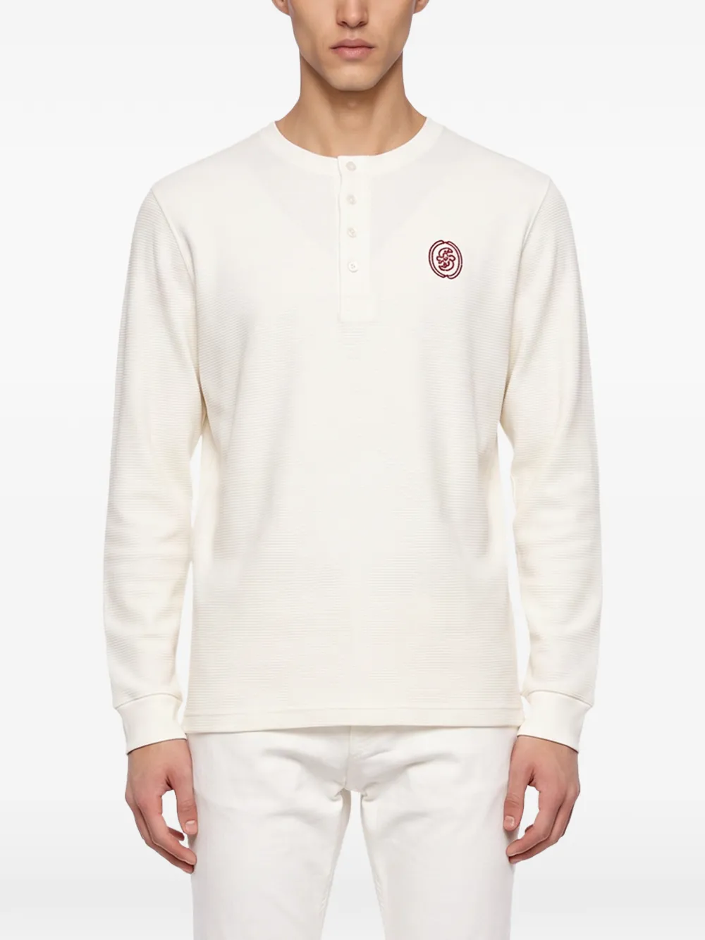 Drôle De Monsieur Wafelgebreid T-shirt met geborduurd logo Wit