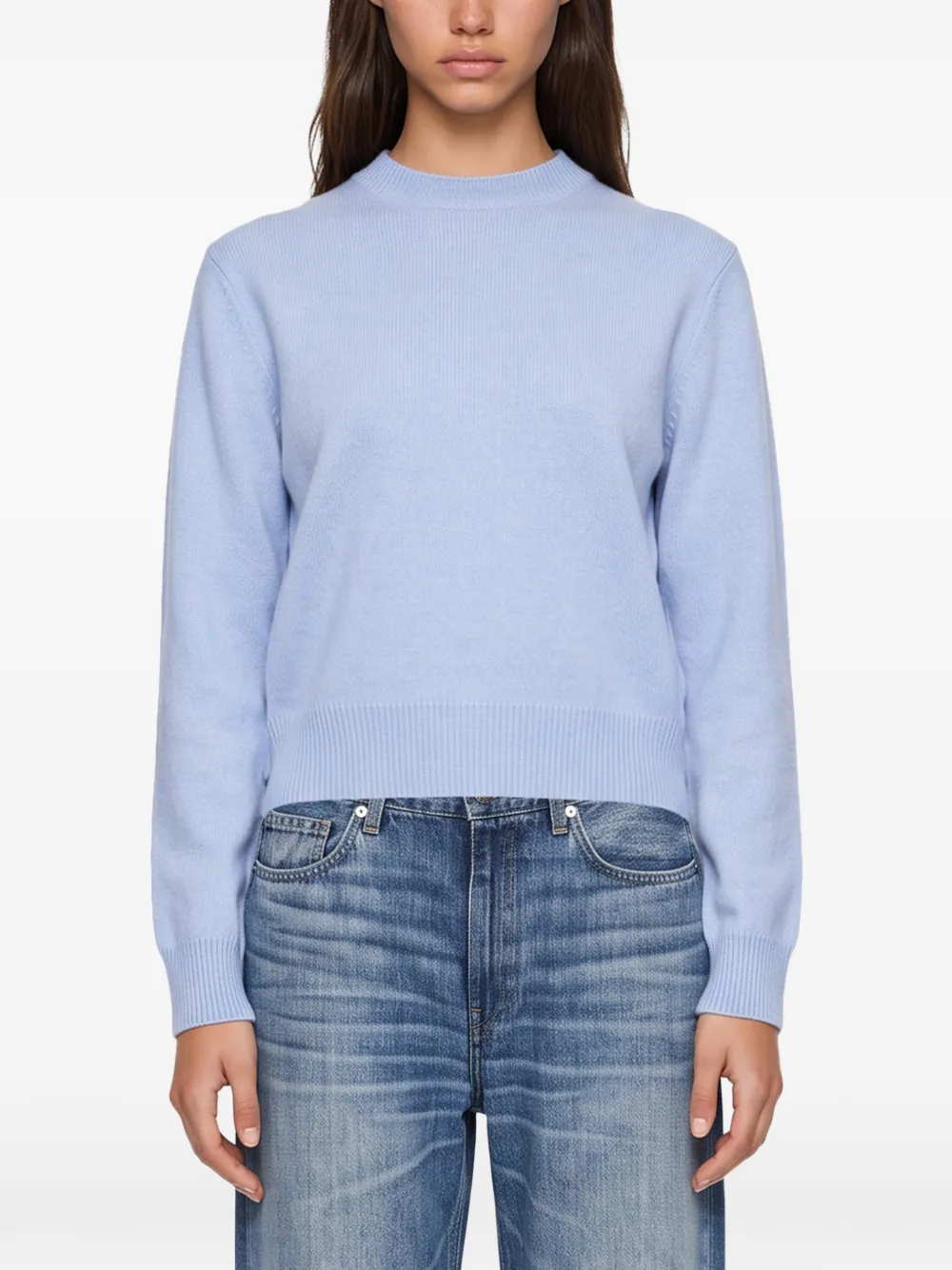 Haikure Rose ribbed-knit crew-neck sweater Blauw