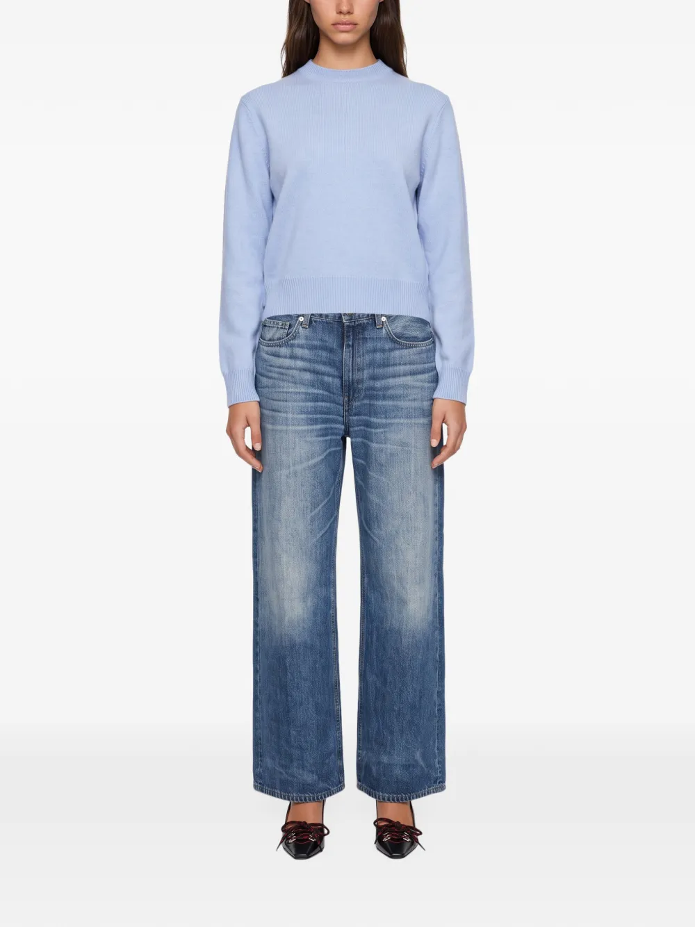 Haikure Rose ribbed-knit crew-neck sweater Blauw