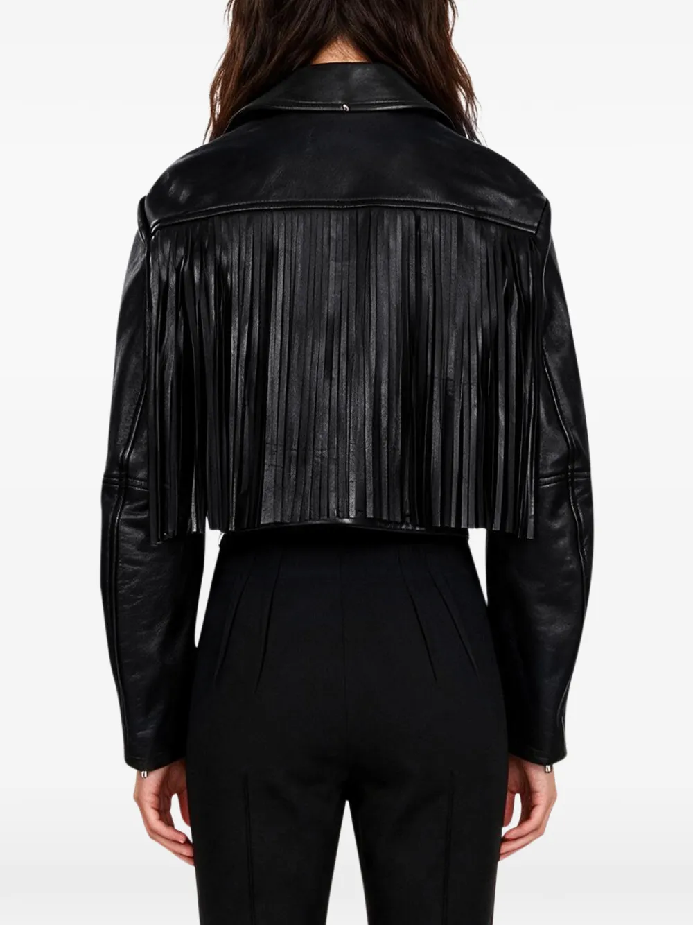 Sportmax Leren bikerjack met franje Zwart