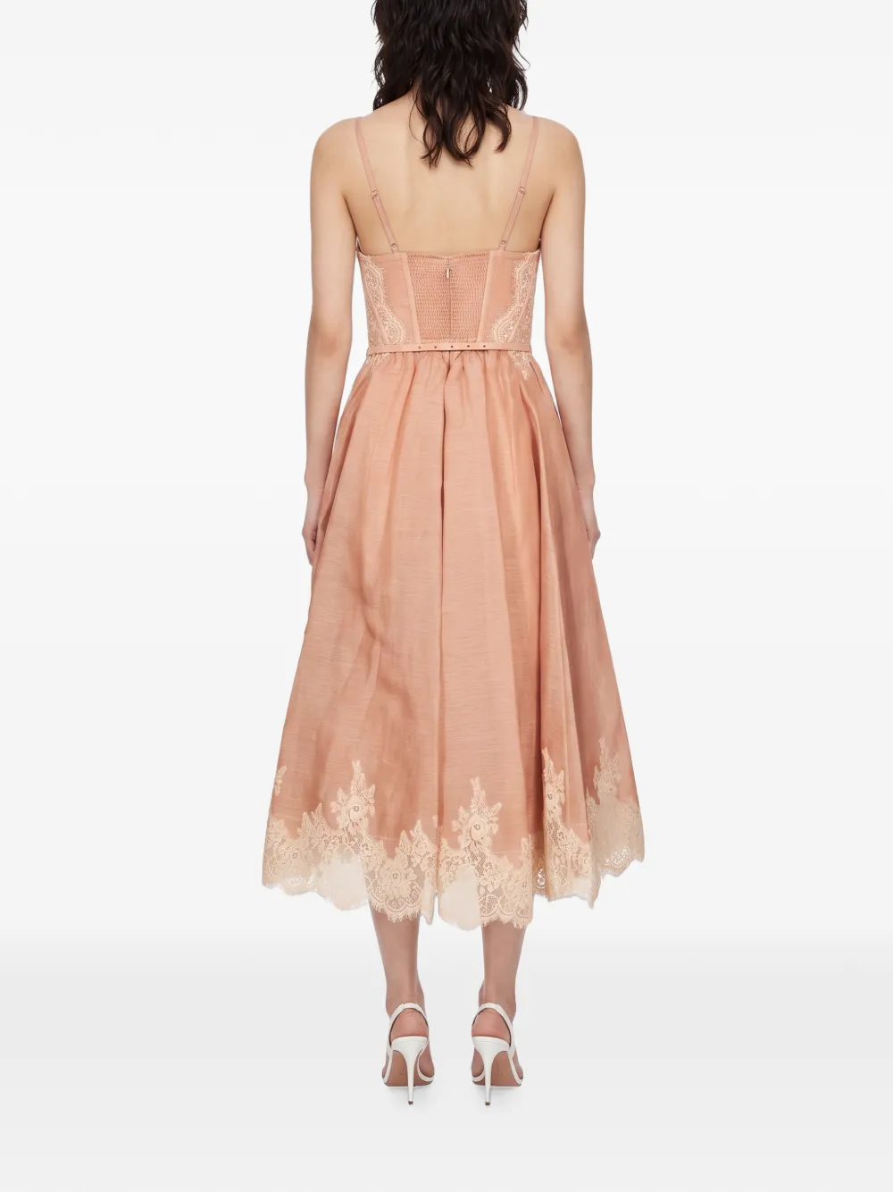 ZIMMERMANN Valiant lace-trimmed belted midi dress Roze