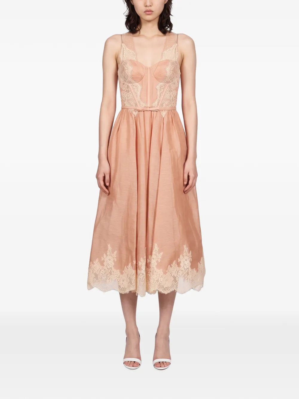 ZIMMERMANN Valiant lace-trimmed belted midi dress Roze