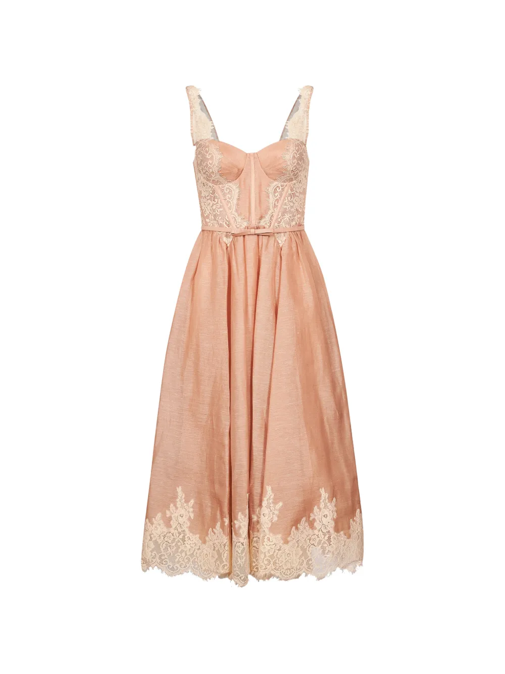ZIMMERMANN Valiant lace-trimmed belted midi dress - Rosa