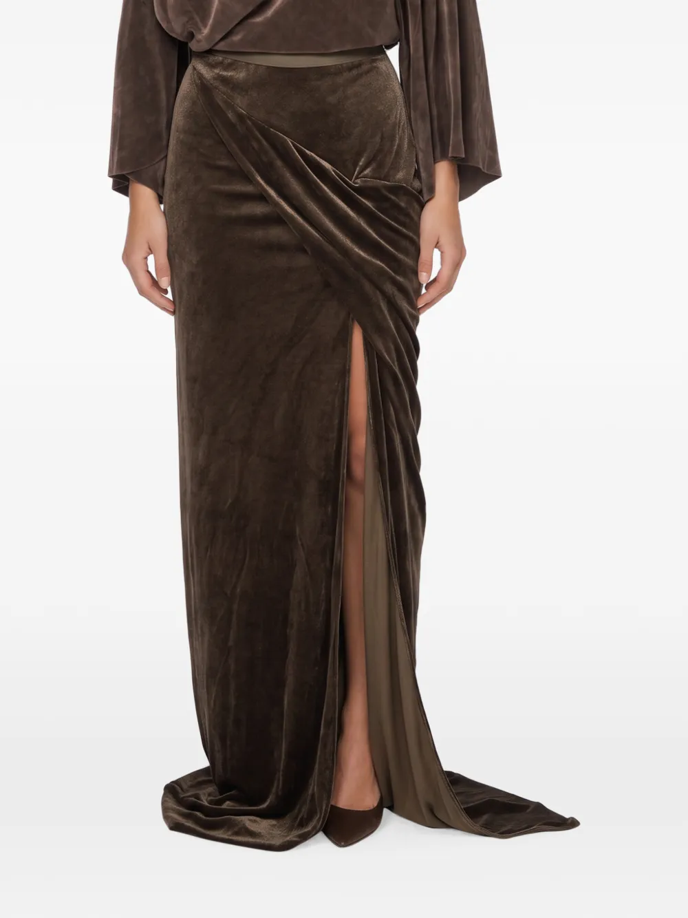 Rick Owens Lilies Shailee gedrapeerde fluwelen maxi-rok Bruin