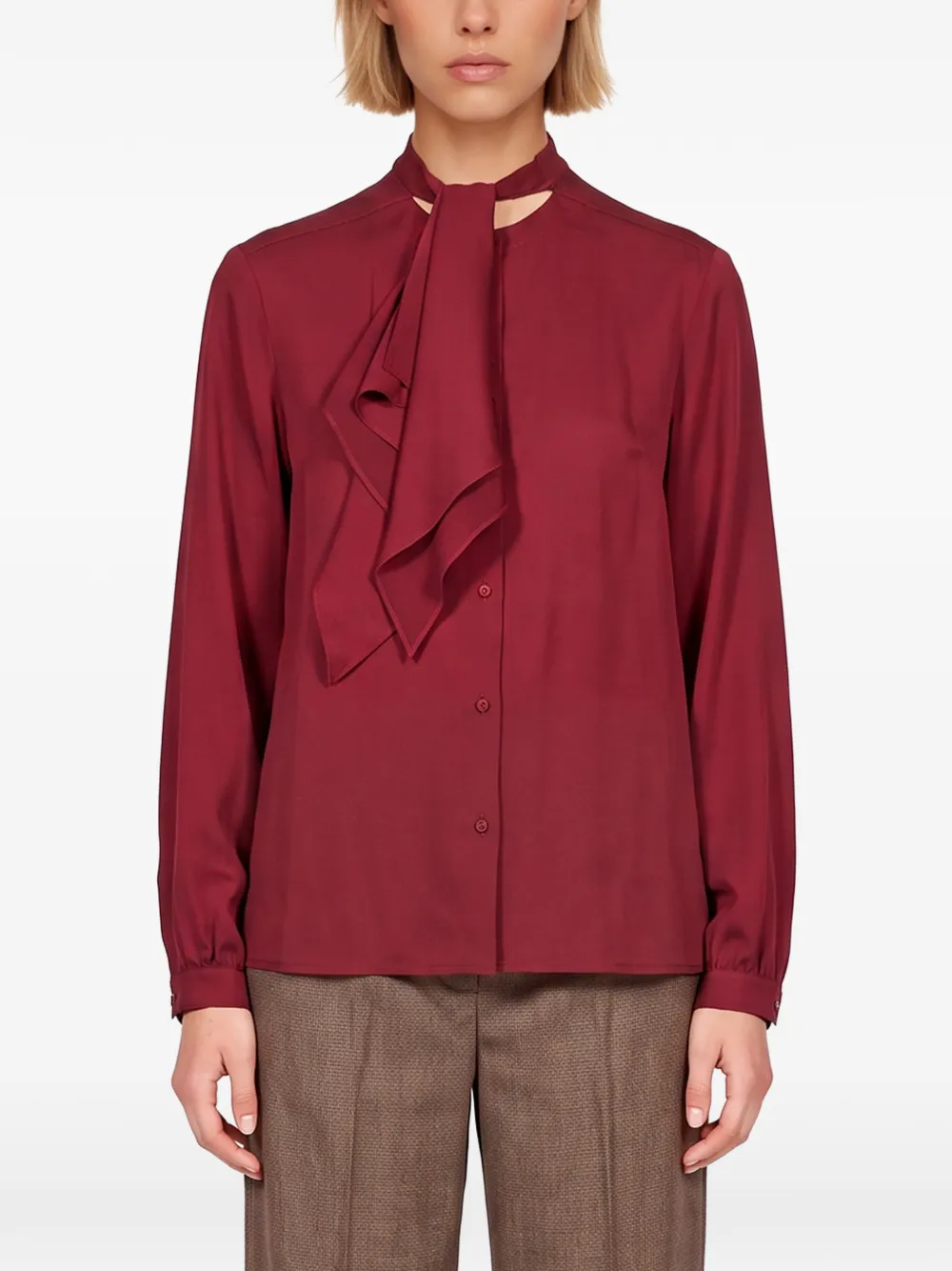 Max Mara ruffled silk charmeuse shirt Rood