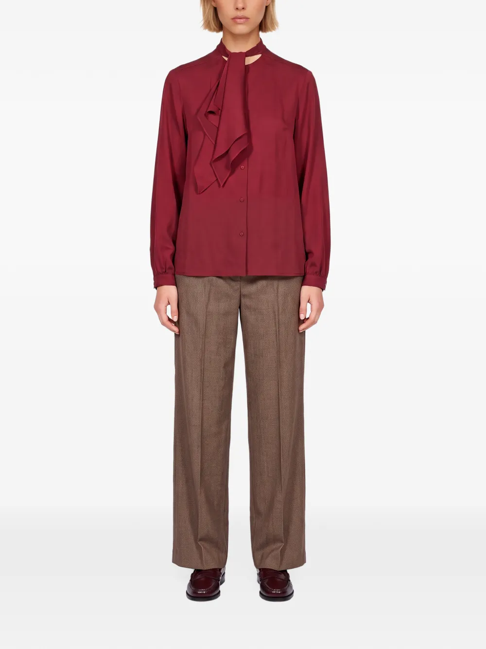Max Mara ruffled silk charmeuse shirt Rood