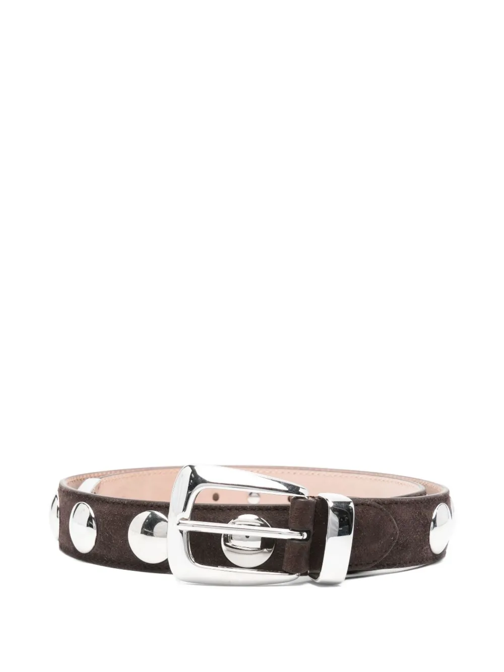 KHAITE Benny stud-embellished suede belt - Marrone