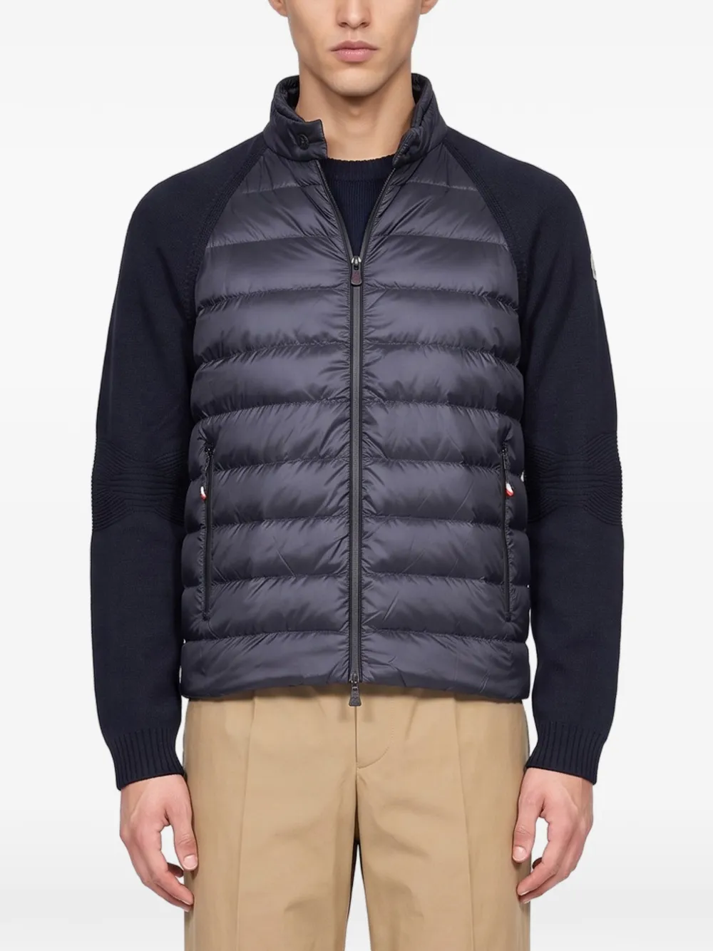 Moncler Grenoble quilted-panel zip-up cardigan Blauw