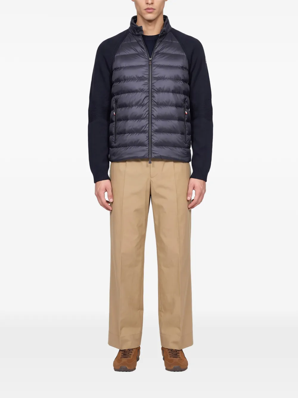 Moncler Grenoble quilted-panel zip-up cardigan Blauw