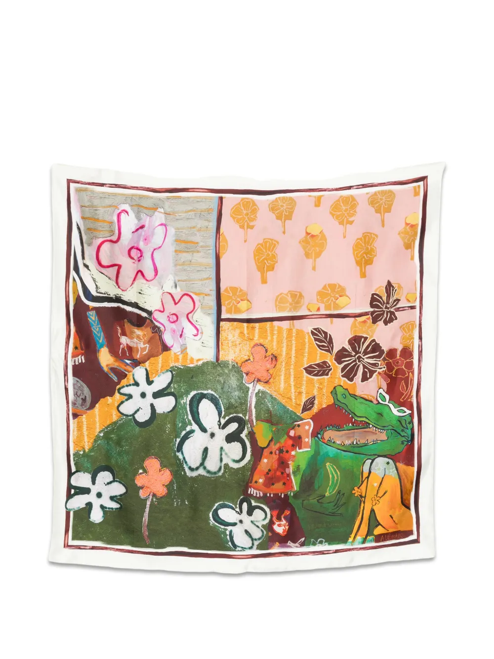 ALEMAIS Mlak printed silk scarf - Bianco