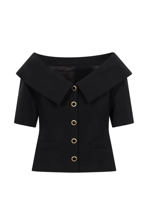 Alessandra Rich Off-shoulder Button-up Jacket in Black