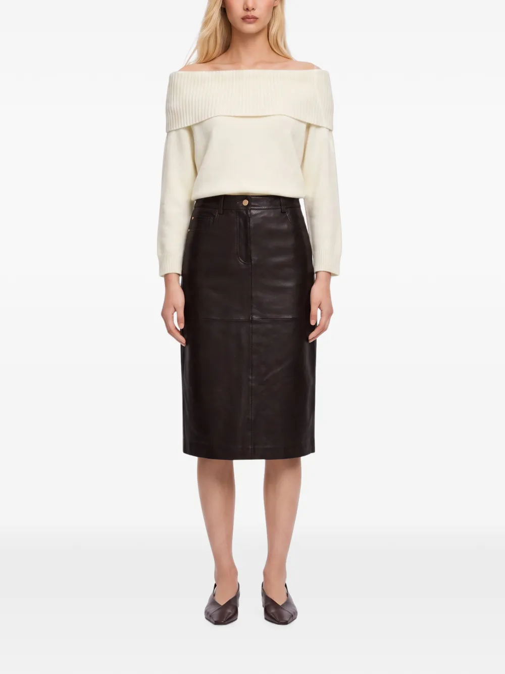 'S Max Mara leather midi skirt Bruin