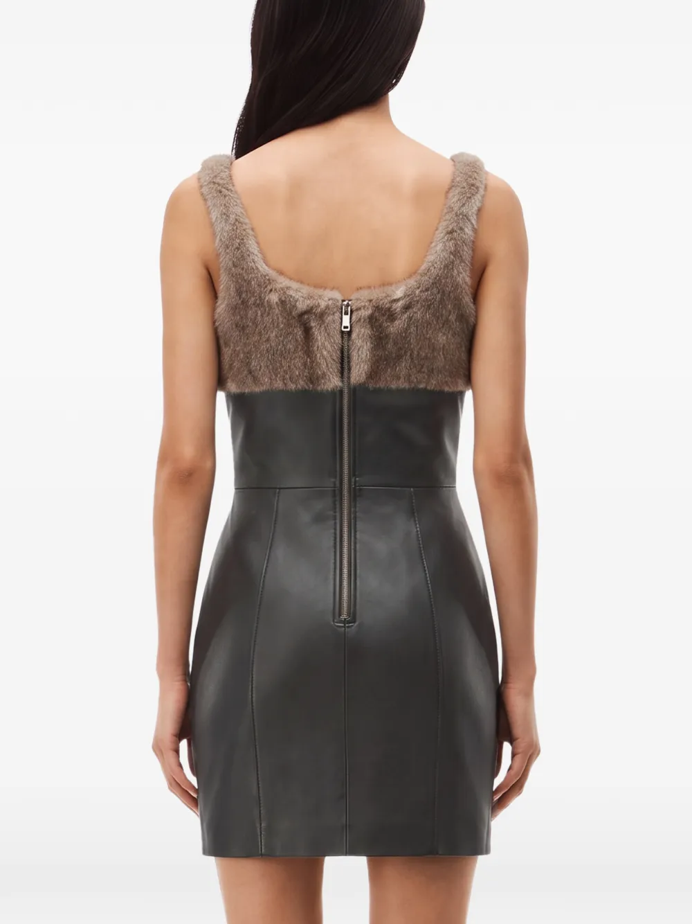 Alexander Wang leather dress with faux-fur bodice Zwart