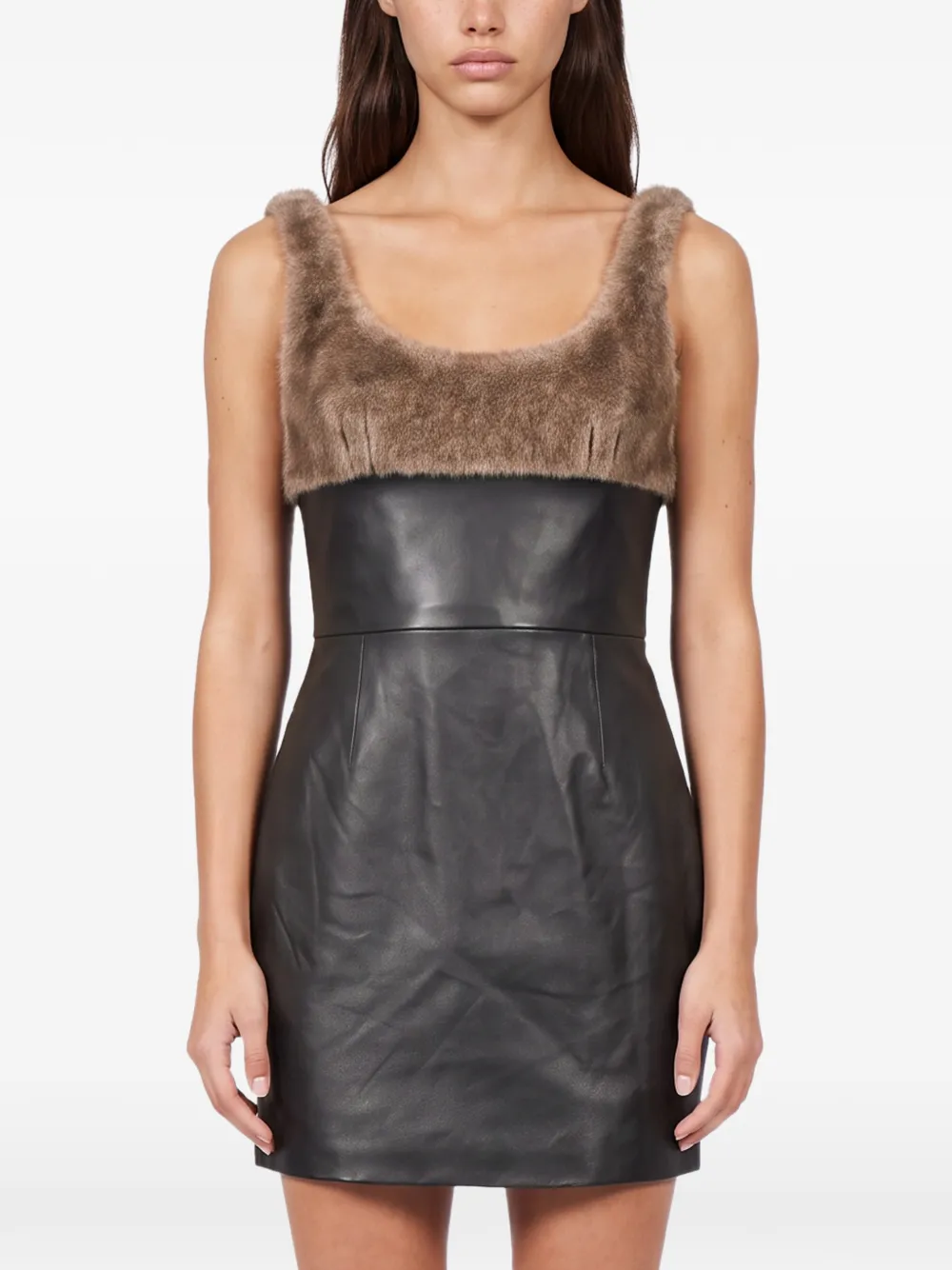 Alexander Wang leather dress with faux-fur bodice Zwart