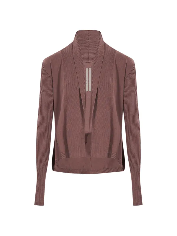 Rick Owens Ribbed-knit Shawl-lapel Cardigan in Brown