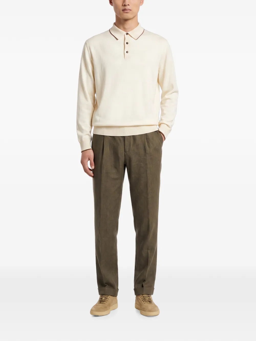 Kiton Poloshirt met contrasterende afwerking en lange mouwen Beige
