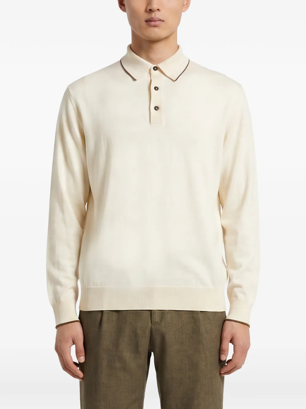 Kiton Poloshirt met contrasterende afwerking en lange mouwen Beige