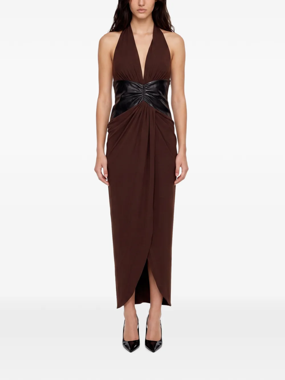 THE ANDAMANE panelled halterneck midi dress Bruin