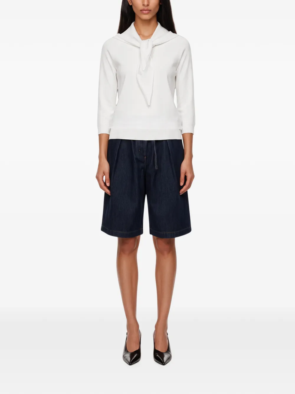 Max Mara Trui met cropped mouwen en sjaaldetail Wit