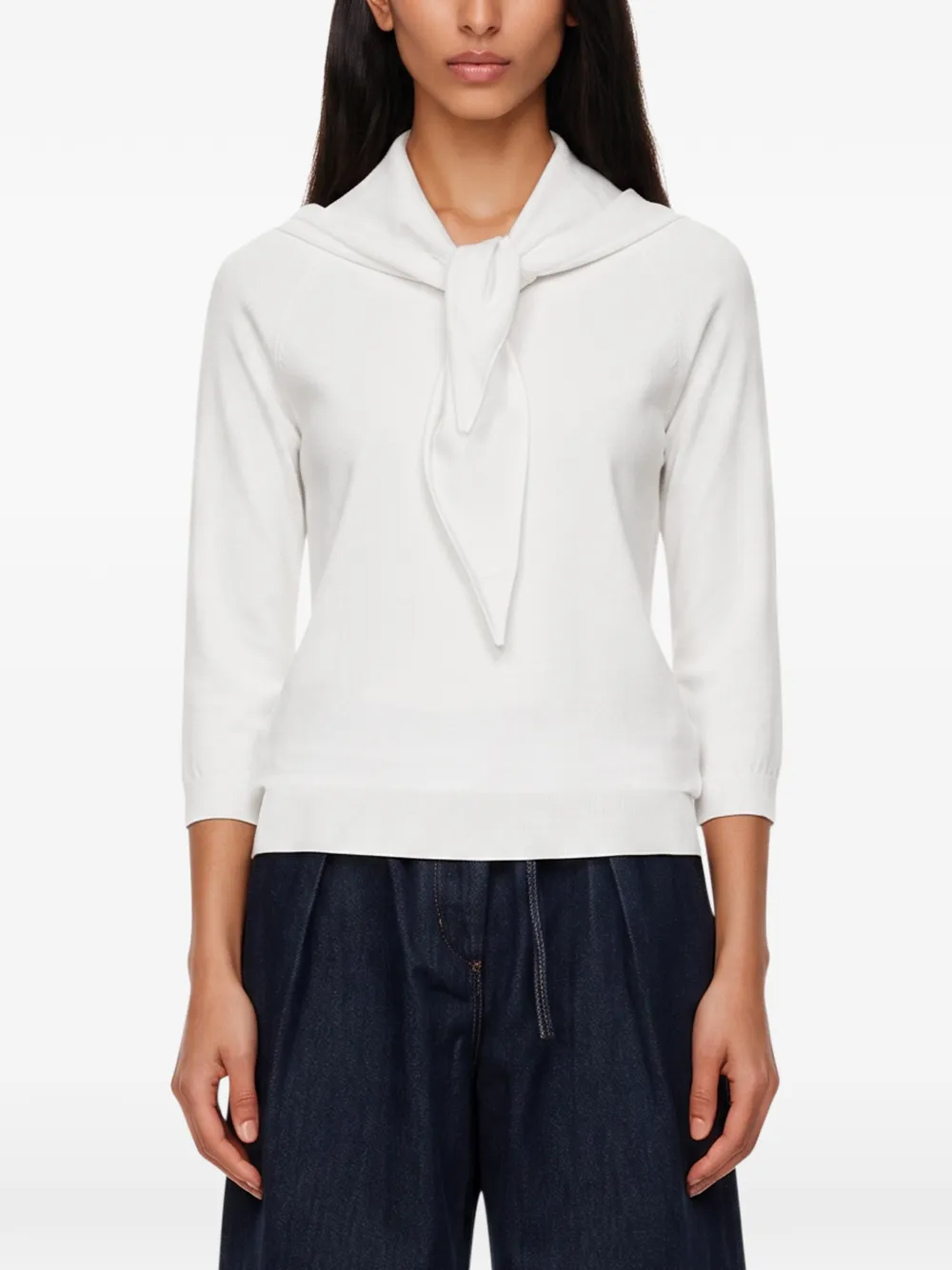 Max Mara Trui met cropped mouwen en sjaaldetail Wit