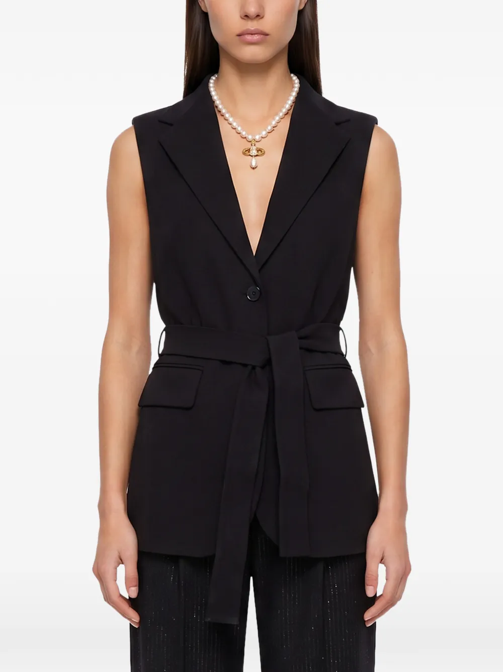 Weekend Max Mara Mouwloze top met riem Zwart