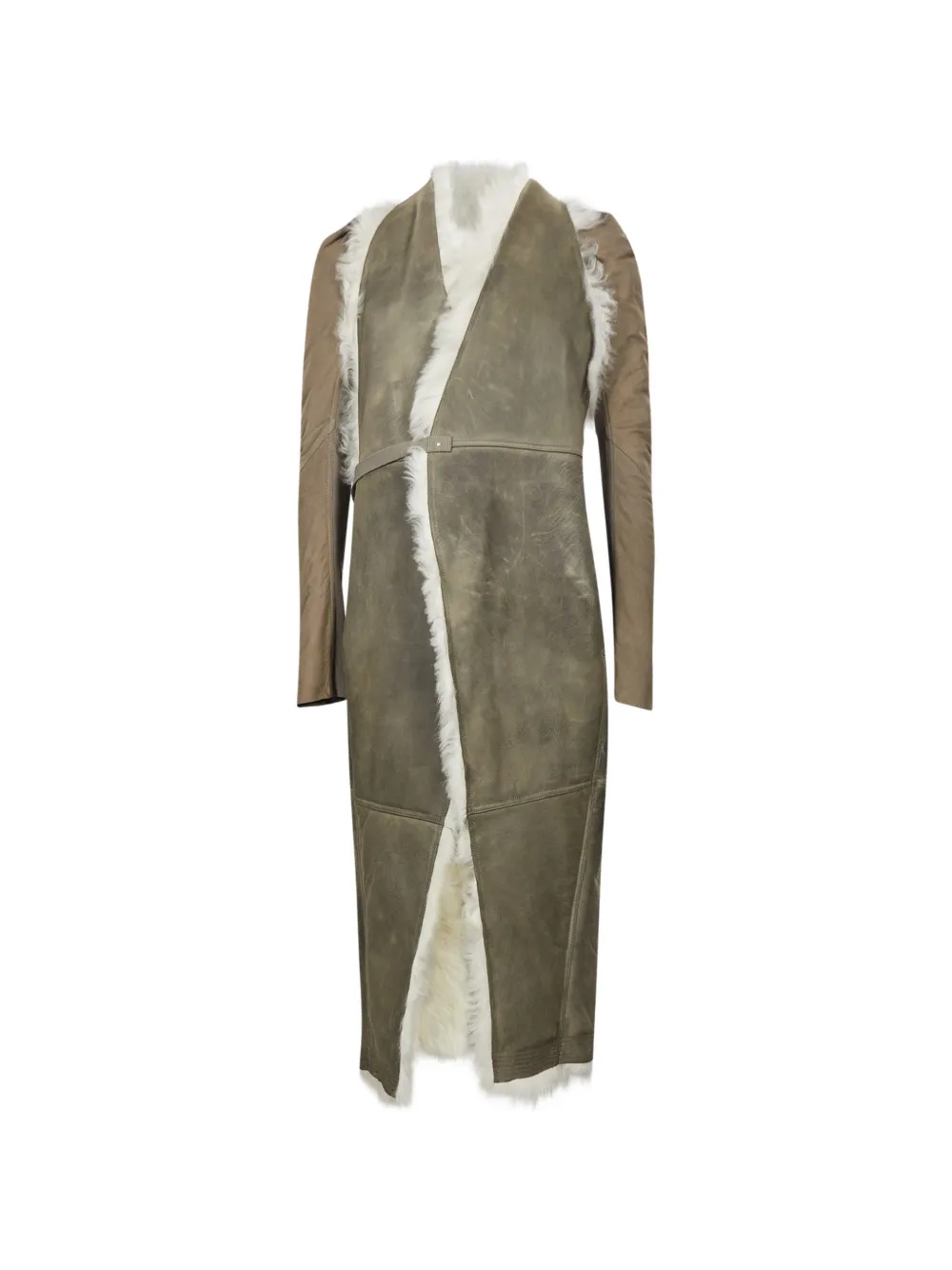 Rick Owens Cyclops shearling-trim panelled coat - Marrone