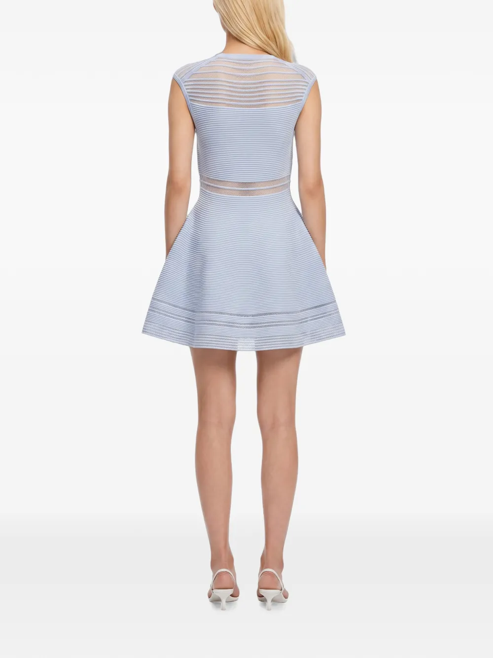 SIMKHAI Ribgebreide mini-jurk met mesh vlak Blauw