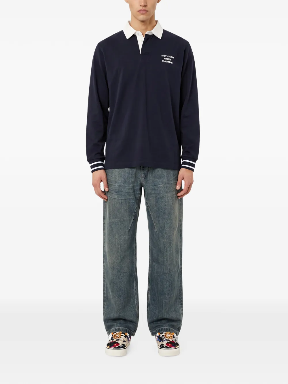 Drôle De Monsieur Poloshirt met logoprint Blauw