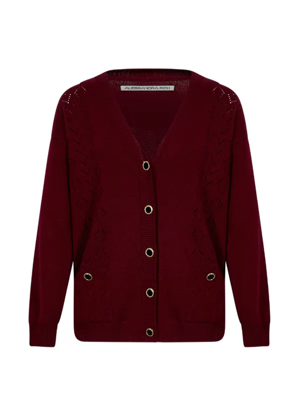 Alessandra Rich Pointelle-knit Button-down Cardigan in Red