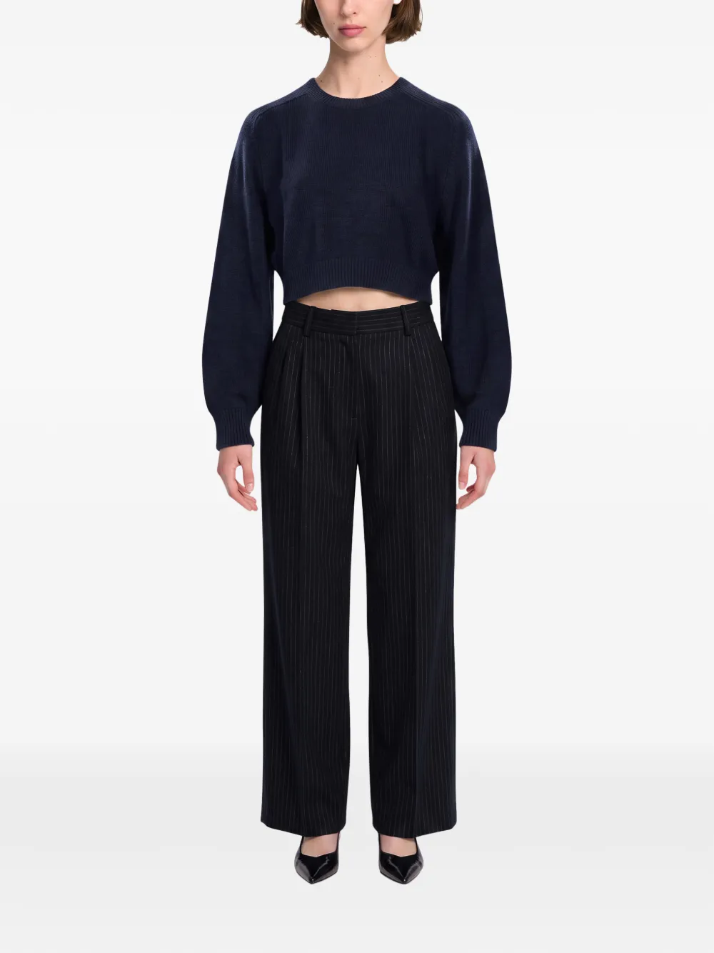KHAITE Masie cropped ribgebreide trui Blauw