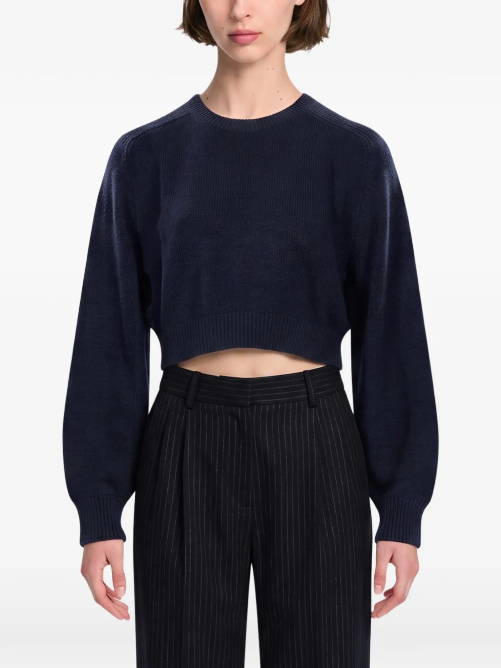 KHAITE Masie cropped ribgebreide trui Blauw