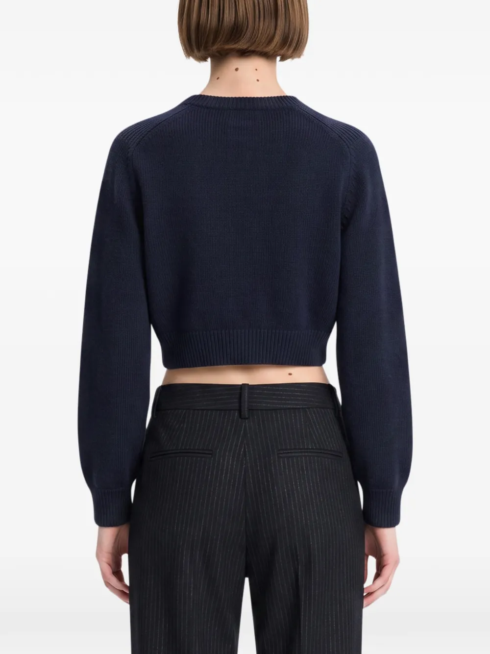 KHAITE Masie cropped ribgebreide trui Blauw