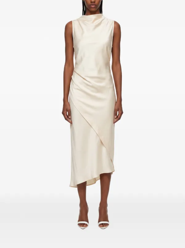 Victoria Beckham Kyra Asymmetric Draped Midi Dress | Neutrals