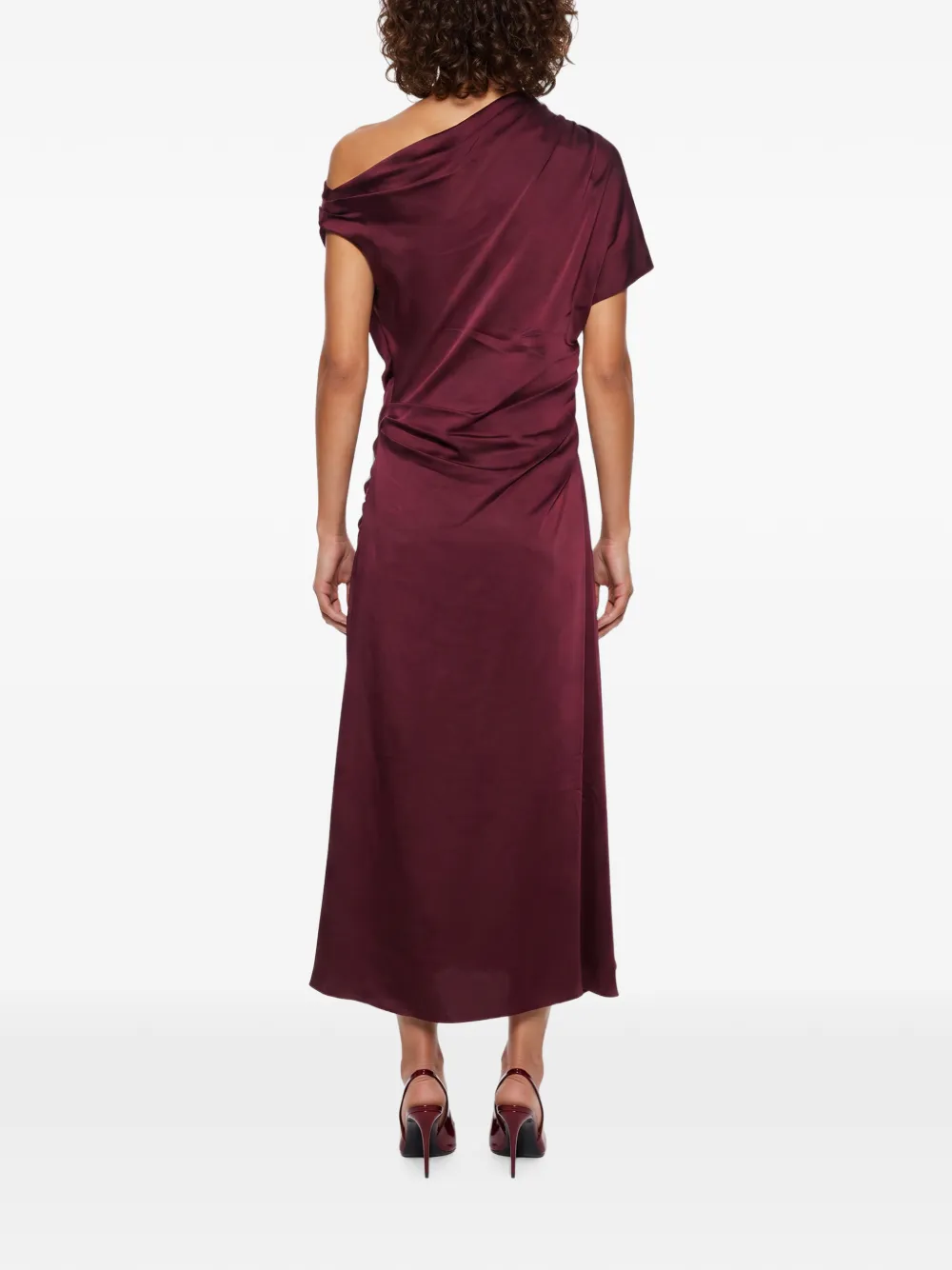 SIMKHAI Joanna asymmetrische midi-jurk met ruches Rood