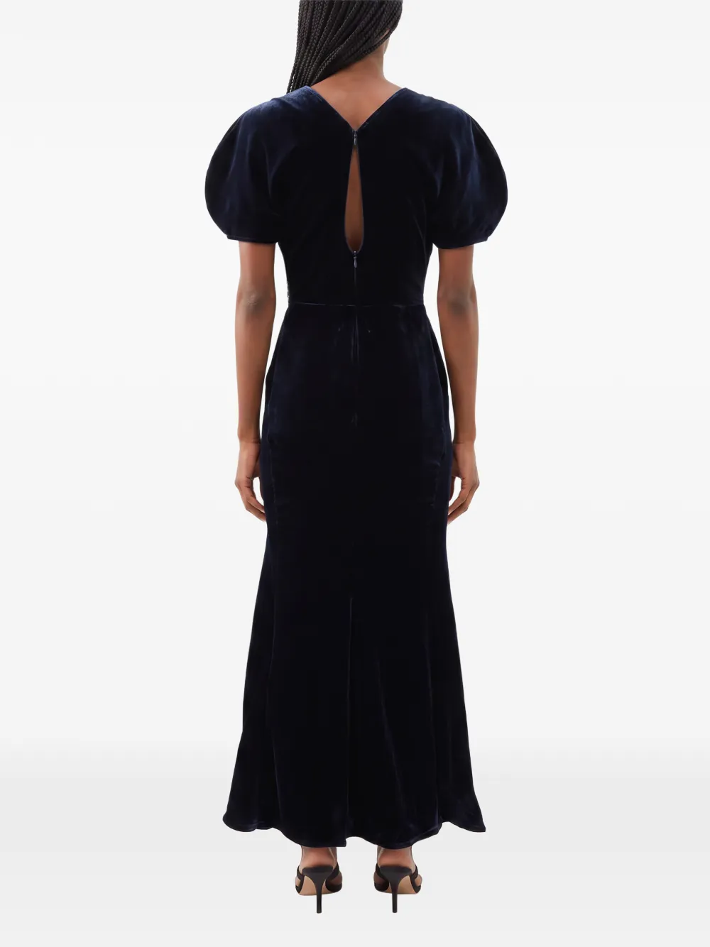 Victoria Beckham Bela gesmockte fluwelen midi-jurk Blauw