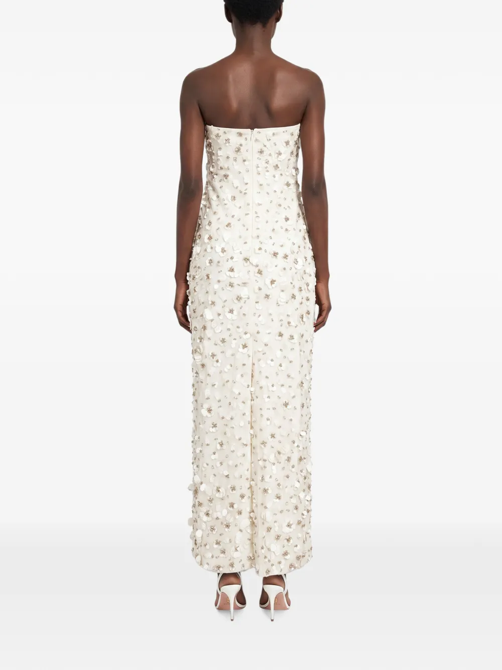 SIMKHAI Serafina floral-appliqué strapless dress Beige