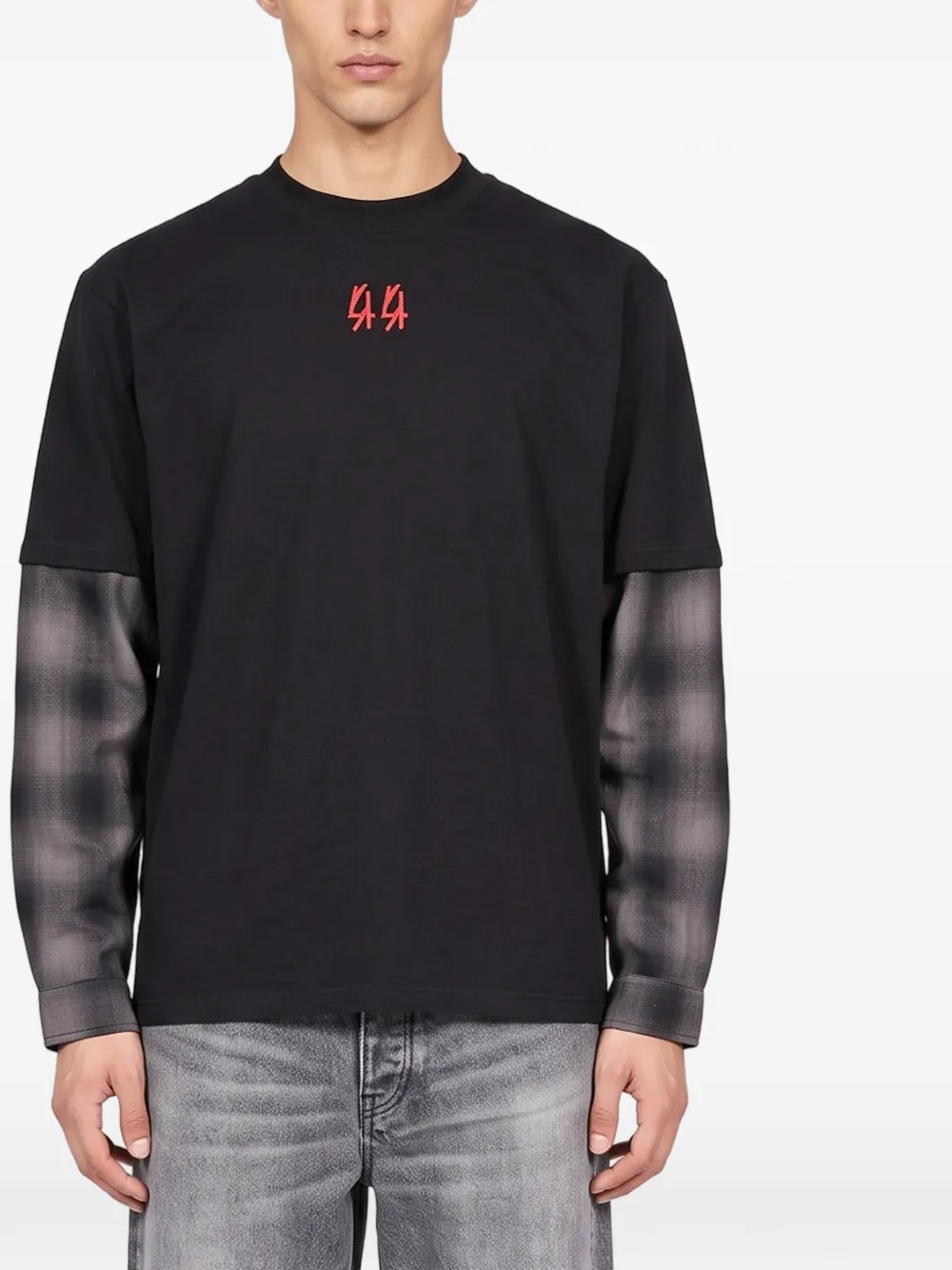 44 LABEL GROUP Underworld layered-sleeve graphic-print T-shirt Zwart