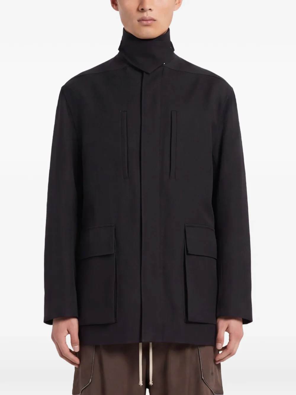 Rick Owens Jas met trechterhals en meerdere zakken Zwart