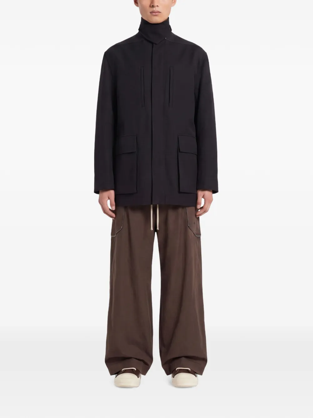 Rick Owens Jas met trechterhals en meerdere zakken Zwart