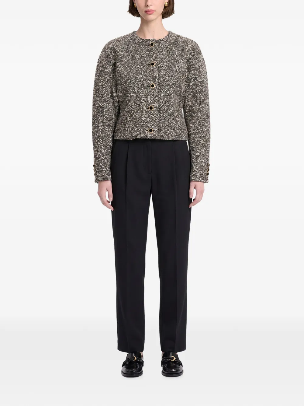 Alessandra Rich Bouclé gebreid jack met knopen Grijs