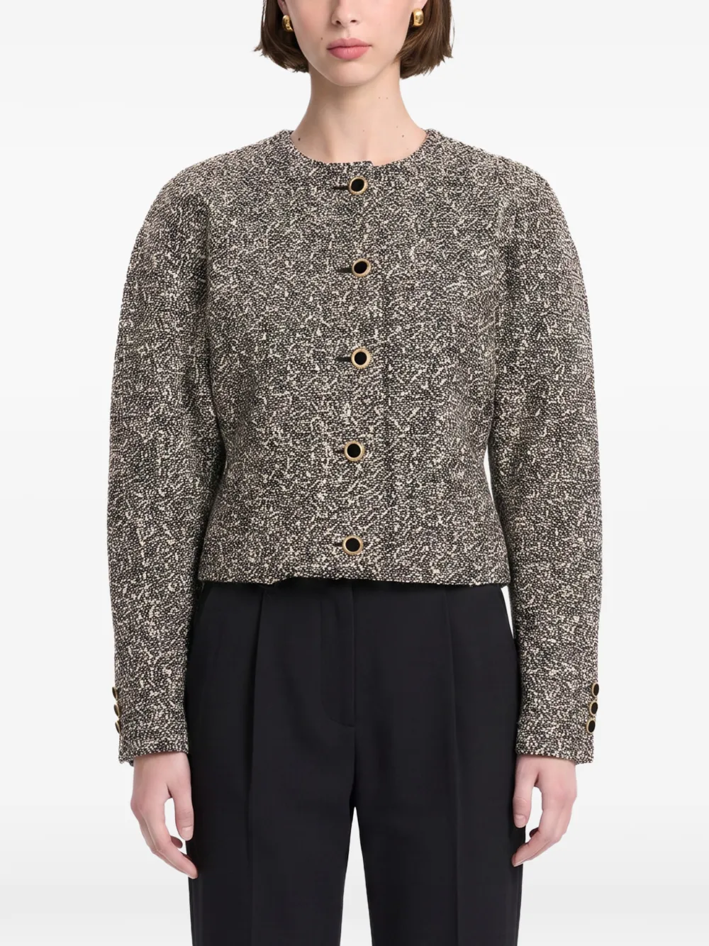 Alessandra Rich Bouclé gebreid jack met knopen Grijs
