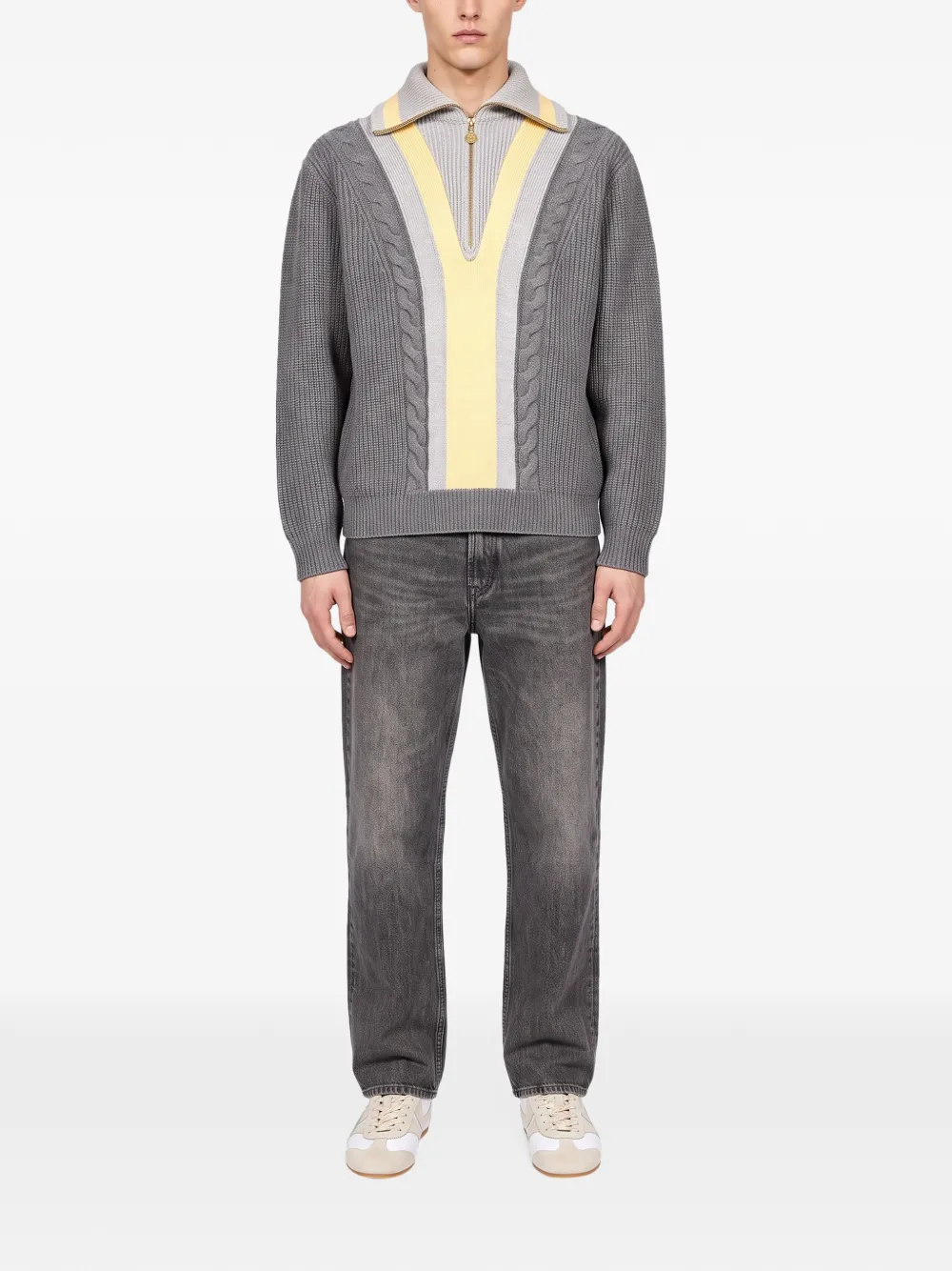 Drôle De Monsieur cable-knit half-zip sweater Grijs