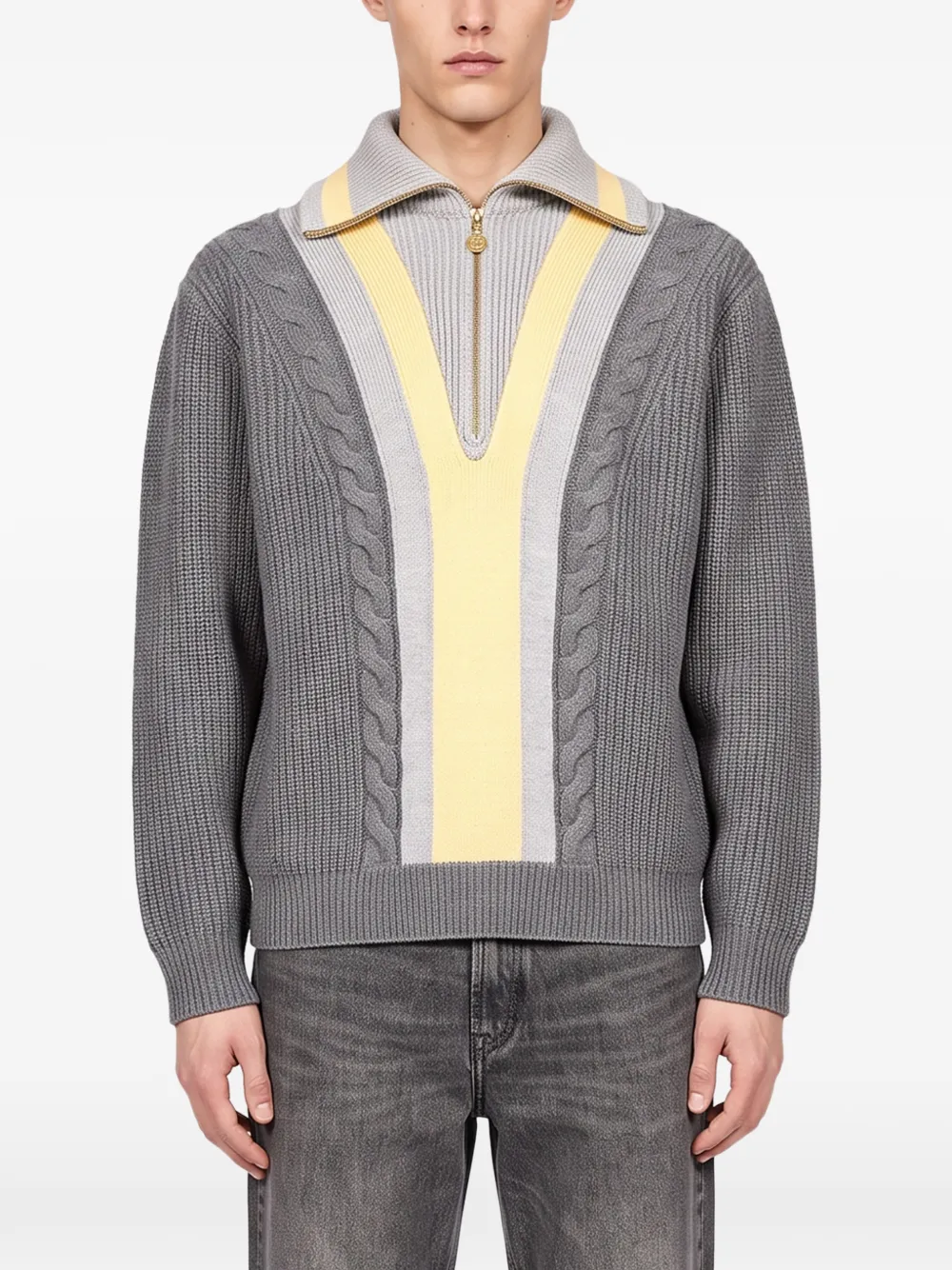 Drôle De Monsieur cable-knit half-zip sweater Grijs